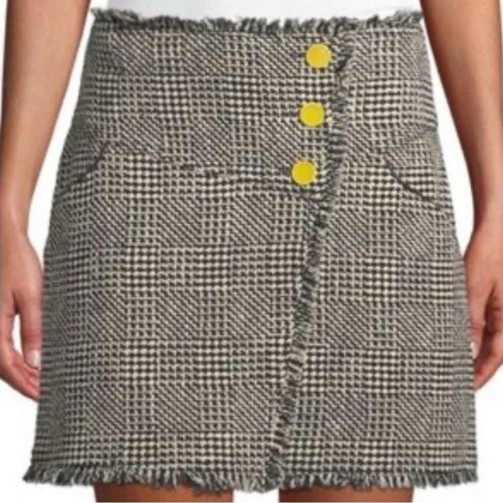 Tanya Taylor Black and White Asymmetrical Skirt with Yellow Buttons